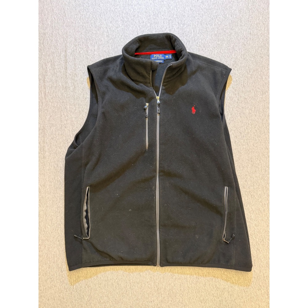 Polo Ralph Lauren Men XXL Black Performance Fleece Full Zip Vest Red Pony Logo